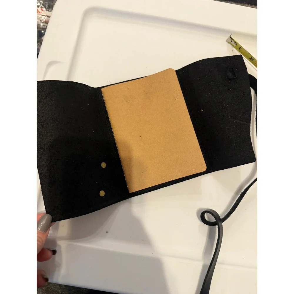 Portland Leather Goods Black Leather Wrap Journal Turquoise Stone Button Accent